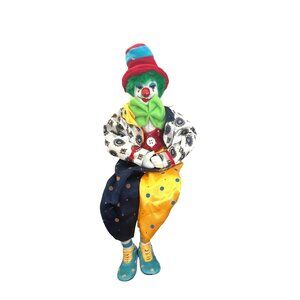 Vintage Ganz Ceramic Collectible Shelf Sitter Clown Doll W/Porcelain Face/Hands/